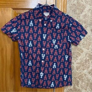 Crewcuts Boys Size 4-5 Blue/Red Lobster Print Button Down Shirt- NWT